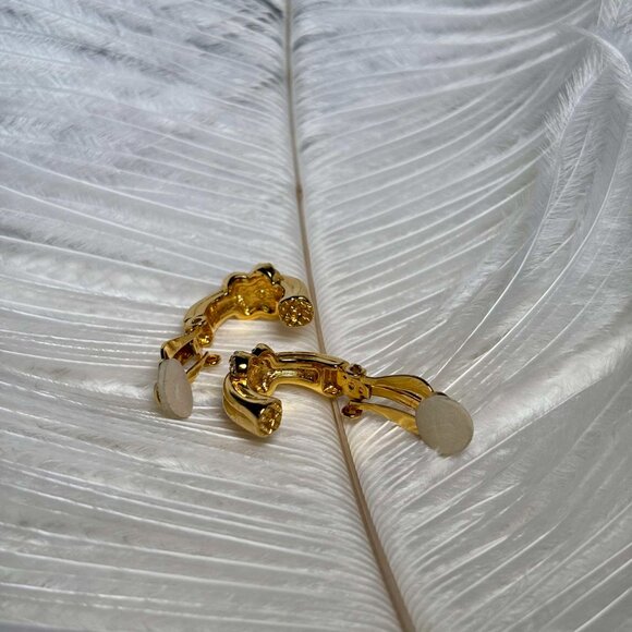 Gold -Tone Plated & Crystals Clip On Earrings Loops - Swarovski - Picture 5 of 6